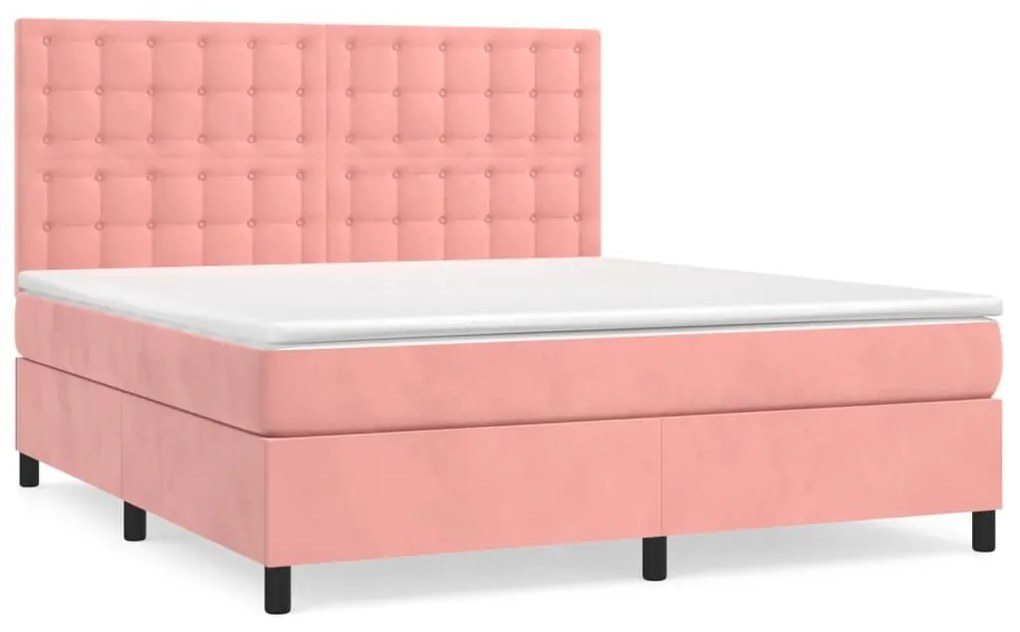 Κρεβάτι Boxspring με Στρώμα Ροζ 180x200 εκ. Βελούδινο - Ροζ