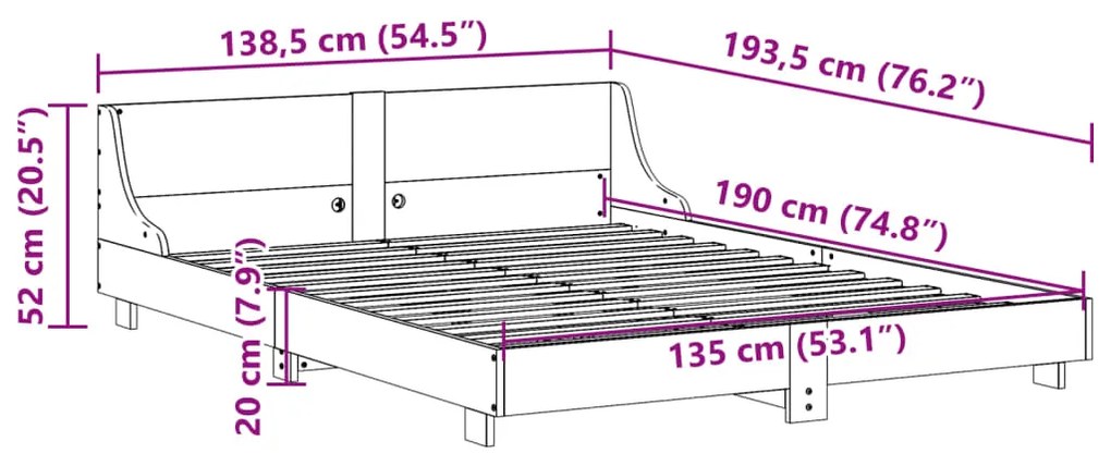 Σκελετός Κρεβατιού Χωρίς Στρώμα 135x190 εκ Μασίφ Ξύλο Πεύκου - Καφέ