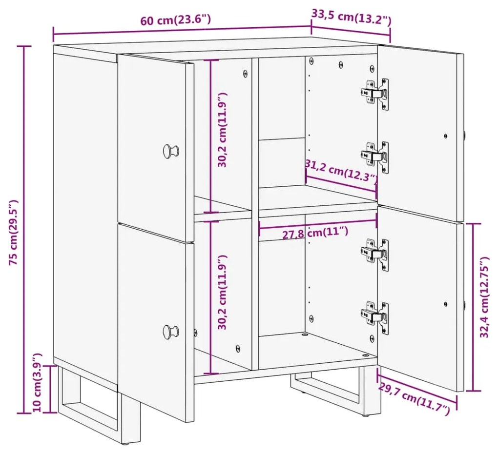 Βοηθητικό Έπιπλο Καφέ/Μαύρο 60x33,5x75 εκ. Μασίφ Ξύλο Μάνγκο - Καφέ