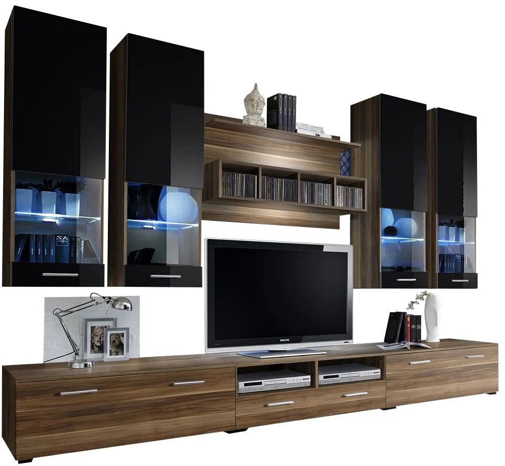 Σύνθετο Σαλονιού Doreto-Καρυδί - Μαύρο