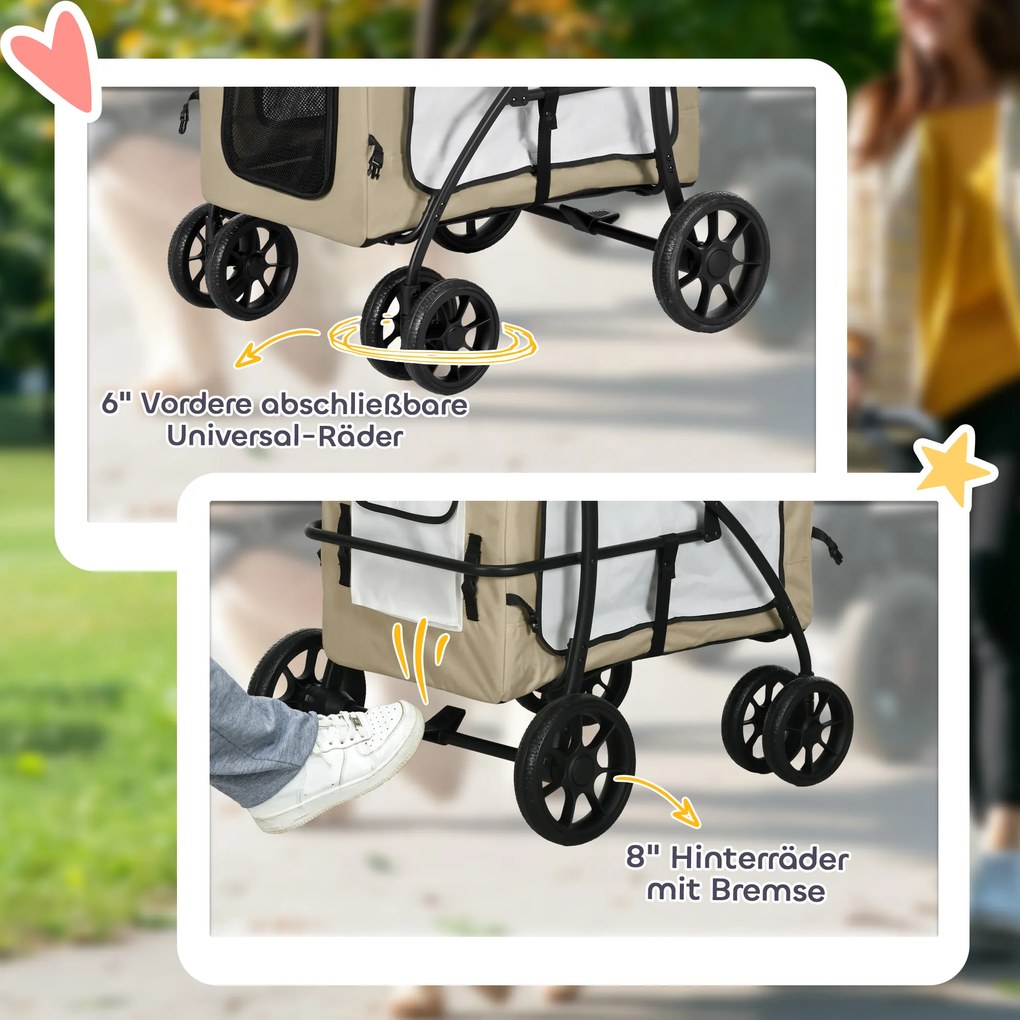 Καρότσι σκύλου PawHut για κατοικίδια, αναδιπλούμενο, αποσπώμενο καλάθι, 81 x 58 x 97,5 cm, μαύρο+χακί+λευκό