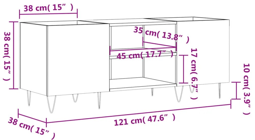 Δισκοθήκη Γκρι Σκυροδέματος 121x38x48 εκ. Επεξεργασμένο Ξύλο - Γκρι