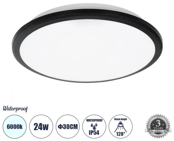 Πλαφονιέρα Οροφής LED 24W IP54 Φ30 6000K Μαύρο 60996 Globostar 60996 Μαύρο