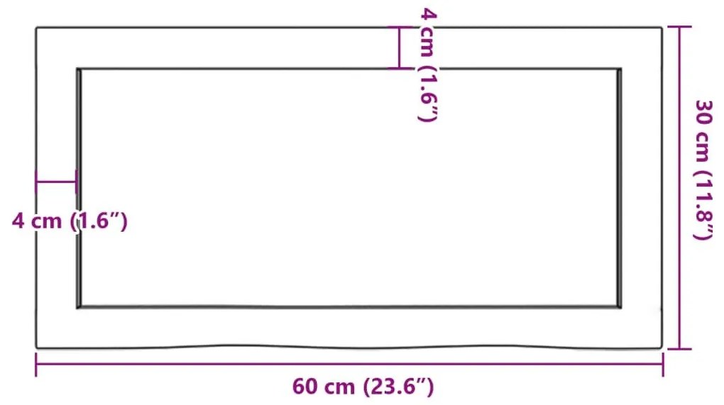 Ράφι Τοίχου Σκούρο Καφέ 60x30x(2-4) εκ. Επεξ. Μασίφ Ξύλο Δρυός - Καφέ