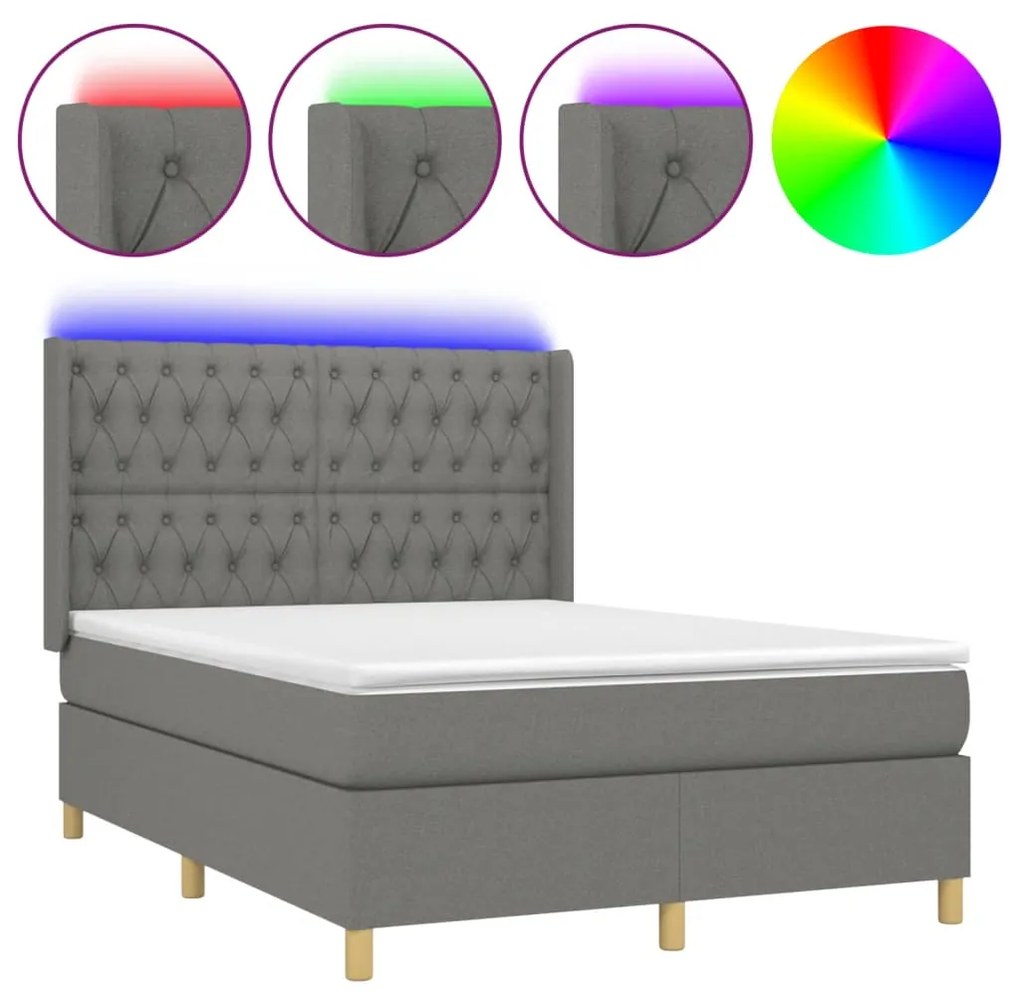 ΚΡΕΒΑΤΙ BOXSPRING ΜΕ ΣΤΡΩΜΑ &amp; LED ΣΚ.ΓΚΡΙ 140X200 ΕΚ ΥΦΑΣΜΑΤΙΝΟ 3139118