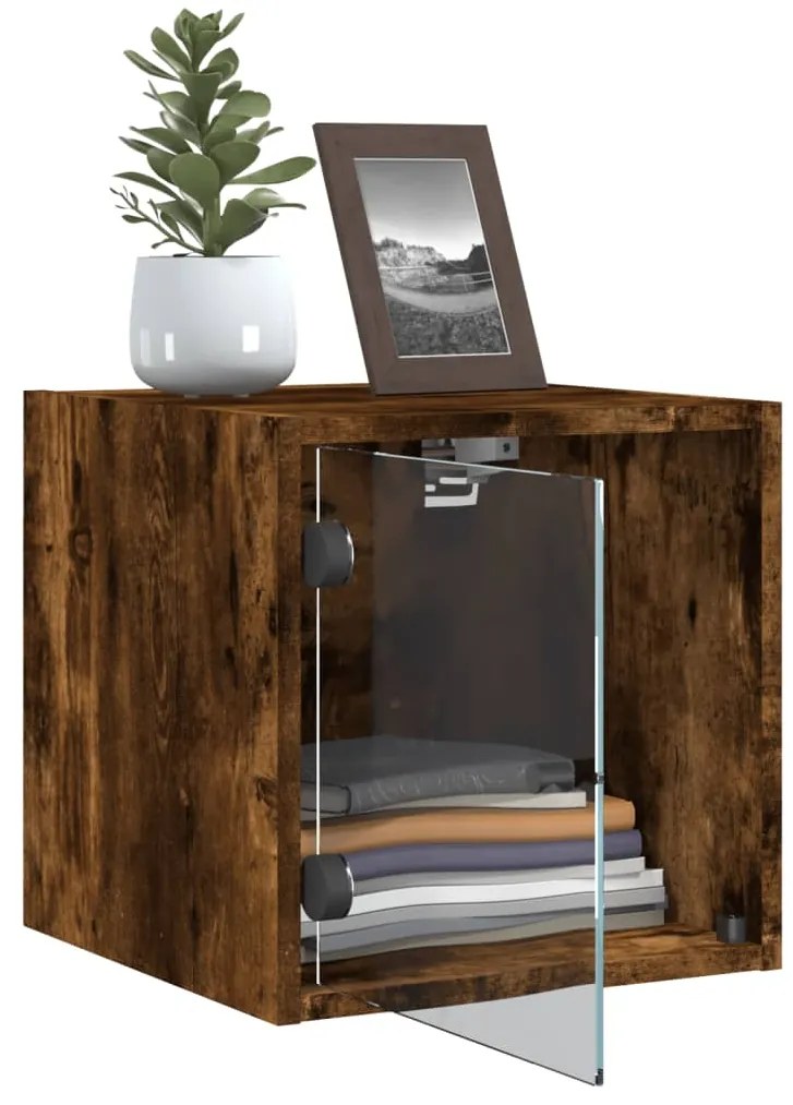 vidaXL Κομοδίνα 2 τεμ. Καπνιστή Δρυς 35x37x35 εκ. με Γυάλινες Πόρτες