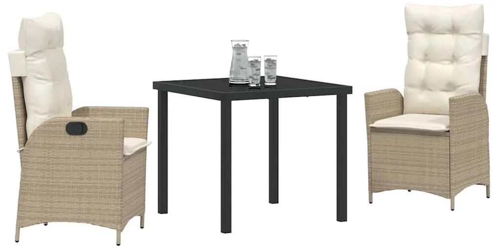 vidaXL Σέτ φαγητού για κήπο 3 pcs Μπεζ συνθετικό ρατάν