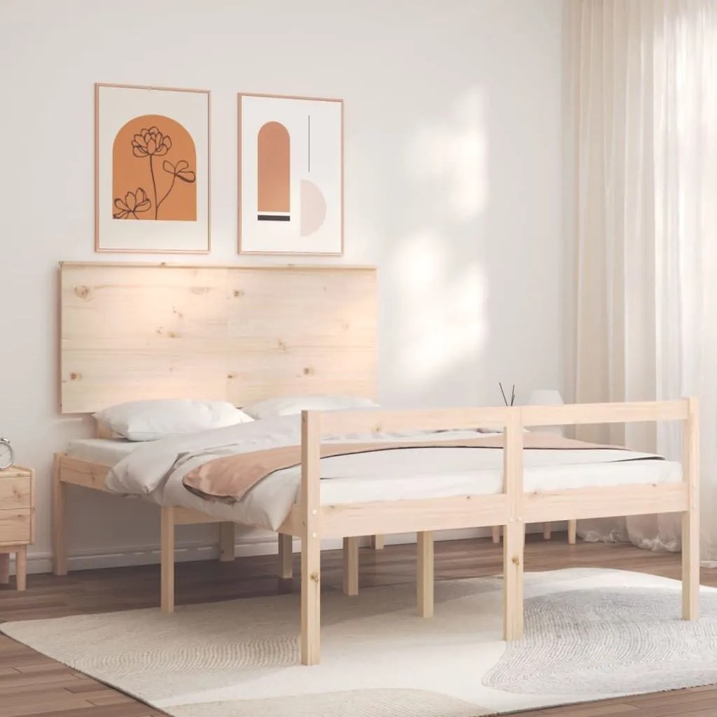 Κρεβάτι Ηλικιωμένου με Κεφαλάρι 120 x 200 εκ.από Μασίφ Ξύλο - Καφέ