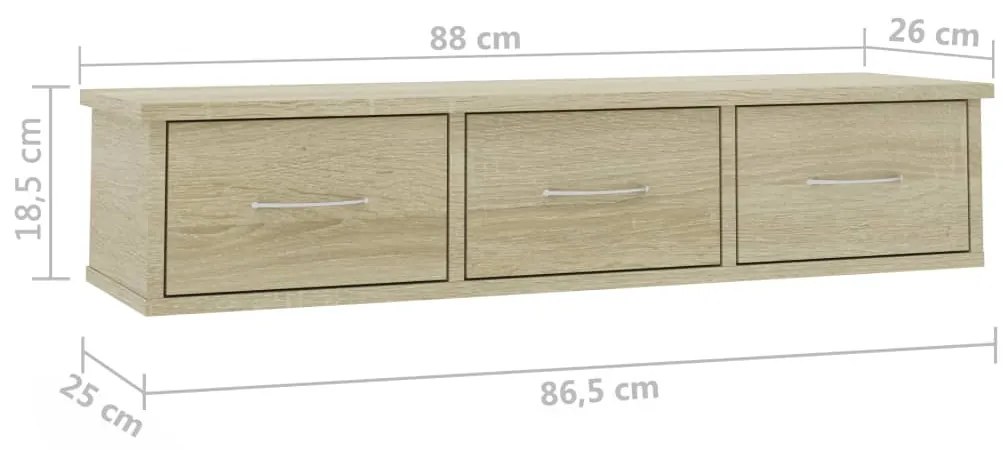 vidaXL Ράφι Τοίχου με Συρτάρια Sonoma Δρυς 88x26x18,5 εκ. Επεξ. Ξύλο