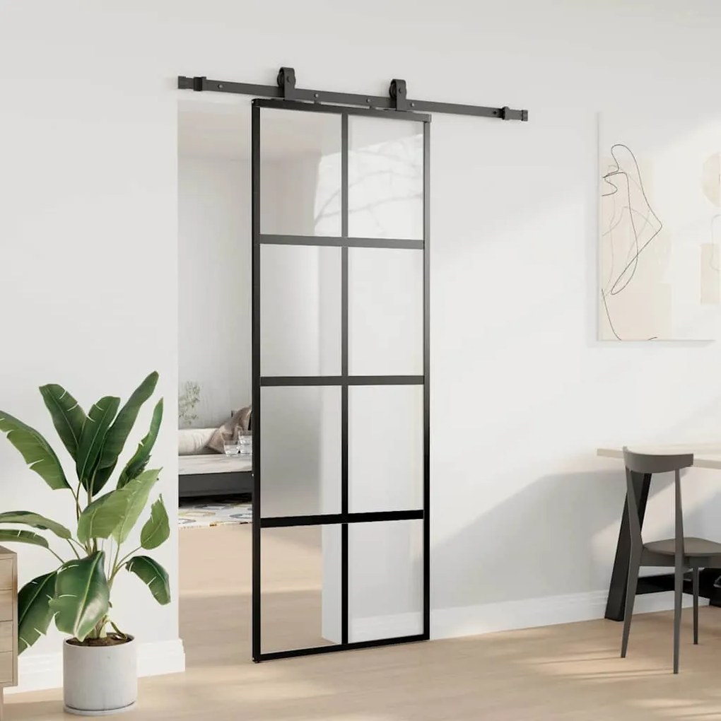 vidaXL Συρόμενη πόρτα με σετ υλικού Μαύρο 76x205 cm γυαλί μετριασμένο