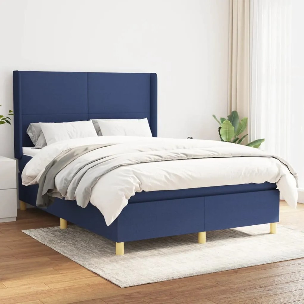 Κρεβάτι Boxspring με Στρώμα Μπλε 140x200 εκ. Υφασμάτινο