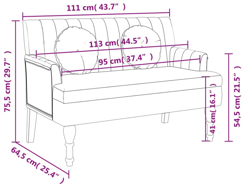 Παγκάκι 113 x 64,5 x 75,5 εκ. Λινό με Μαξιλάρια - Κρεμ