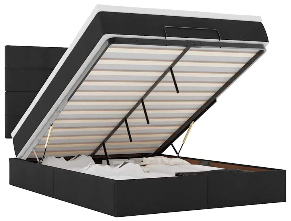 vidaXL Οθωμανικό κρεβάτι με στρώμα & LEDs Μαύρο 140x190 cm Ύφασμα