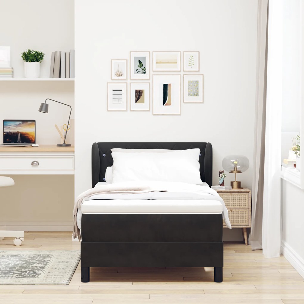 vidaXL κρεβάτι Box Spring με στρώμα μαύρο 100x200 εκ. βελούδο