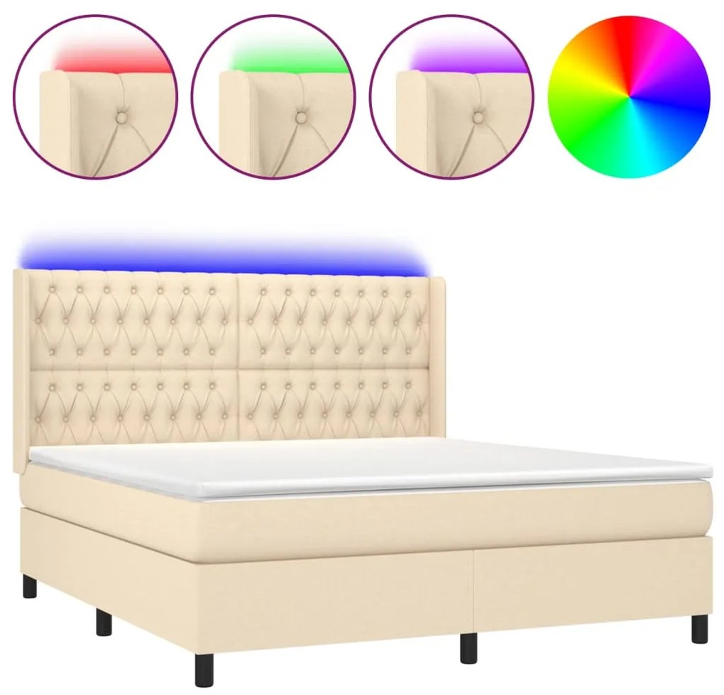 ΚΡΕΒΑΤΙ BOXSPRING ΜΕ ΣΤΡΩΜΑ &amp; LED ΚΡΕΜ 160X200 ΕΚ. ΥΦΑΣΜΑΤΙΝΟ 3138570