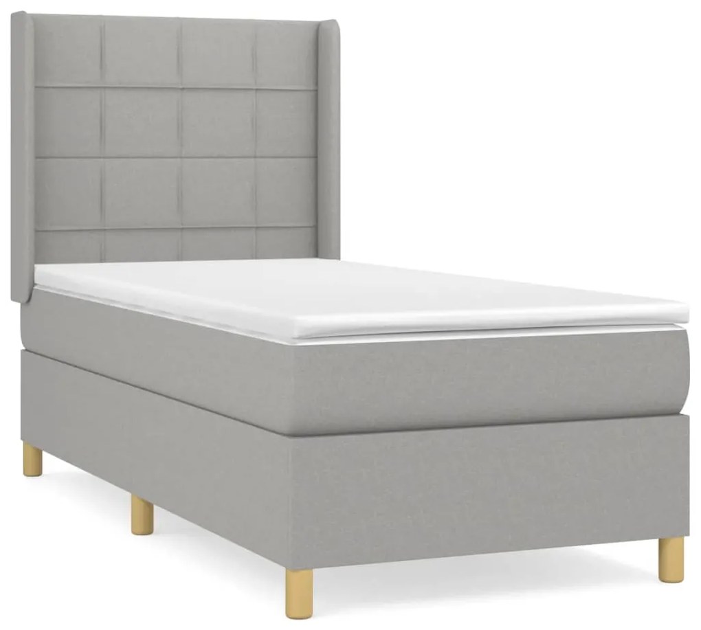 vidaXL Κρεβάτι Boxspring με Στρώμα Ανοιχτό Γκρι 100x200 εκ. Υφασμάτινο