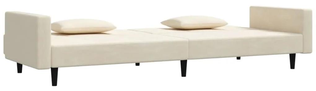 Καναπές Κρεβάτι Διθέσιος Κρεμ Βελούδινος με Δύο Μαξιλάρια - Κρεμ