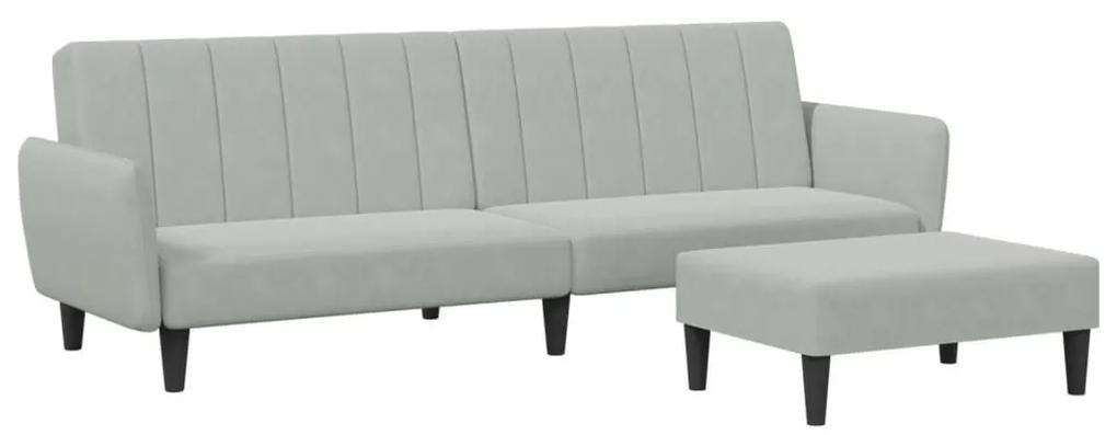 Καναπές Κρεβάτι Διθέσιος με Υποπόδιο Ανοιχτό Γκρι Βελούδινος - Γκρι