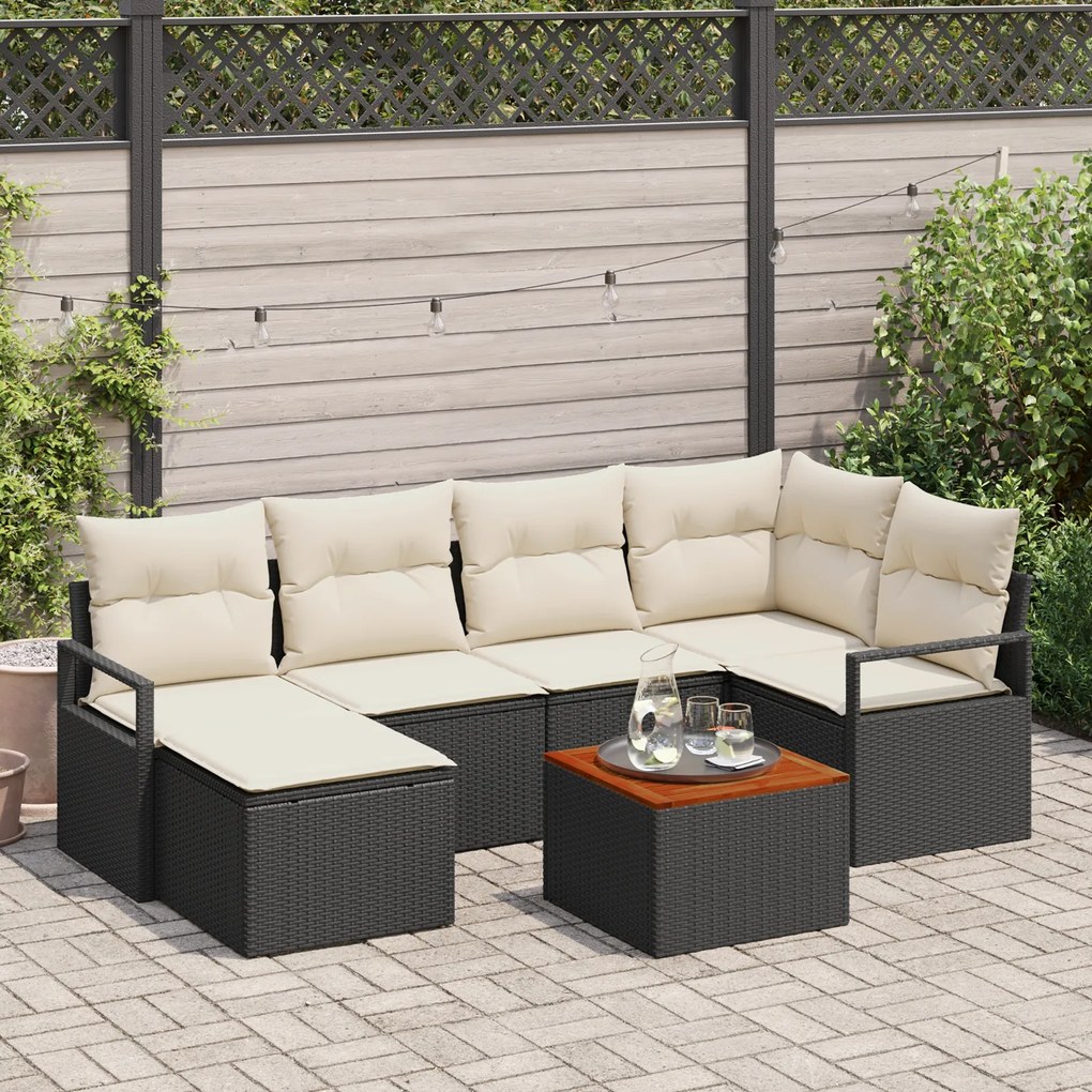 vidaXL Σετ Καναπέ Κήπου 7 pcs Μαύρος, λευκός Μεσαίο