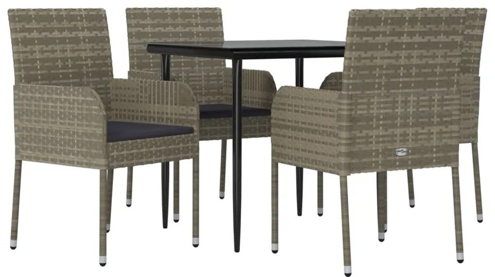 vidaXL Σετ Τραπεζαρίας Κήπου 5 τεμ Μαύρο&Γκρι Συνθ. Ρατάν με Μαξιλάρια