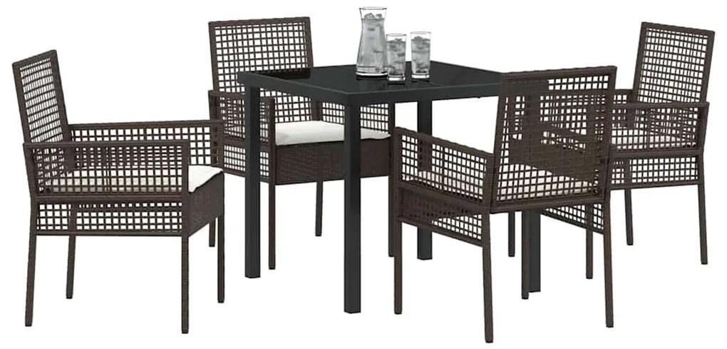 vidaXL Σέτ φαγητού για κήπο με μαξιλάρι 5 pcs Καφέ Πολυ ράταν