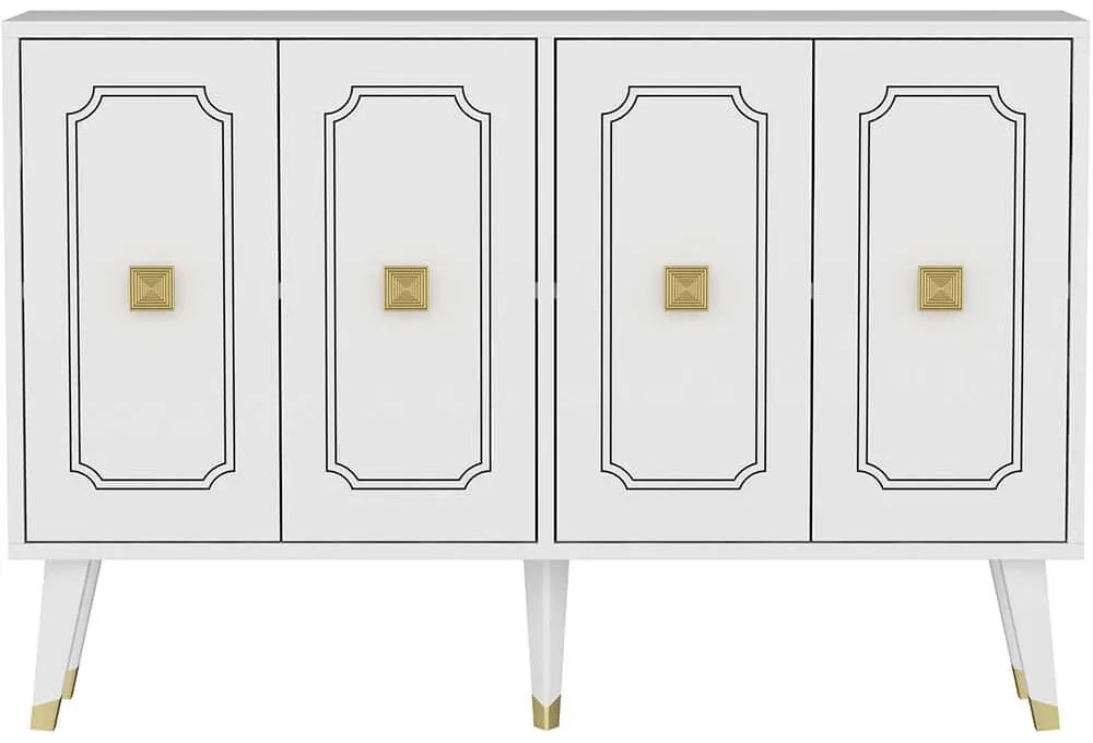 Μπουφές Roland 327ODS1229 120x30x80cm White-Gold Μοριοσανίδα, Μελαμίνη