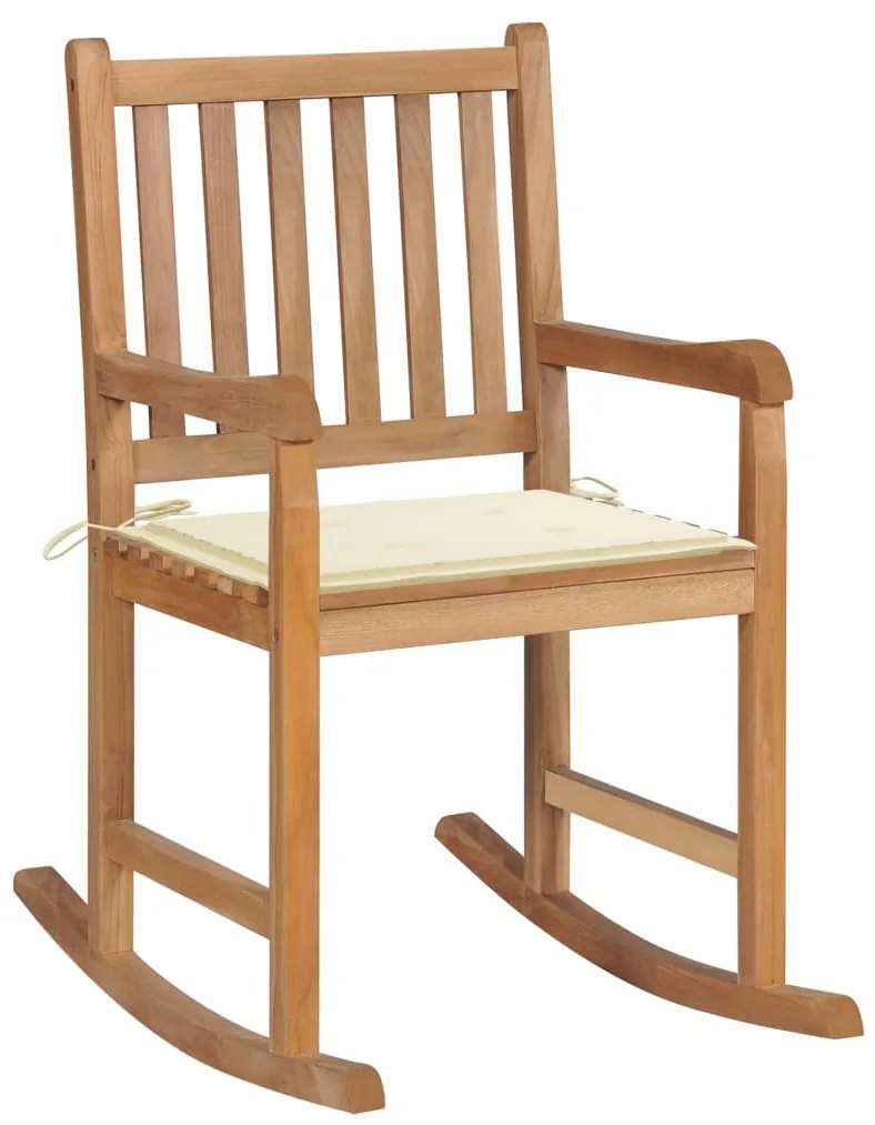 vidaXL Πολυθρόνα Κουνιστή από Μασίφ Ξύλο Teak με Κρεμ Μαξιλάρι