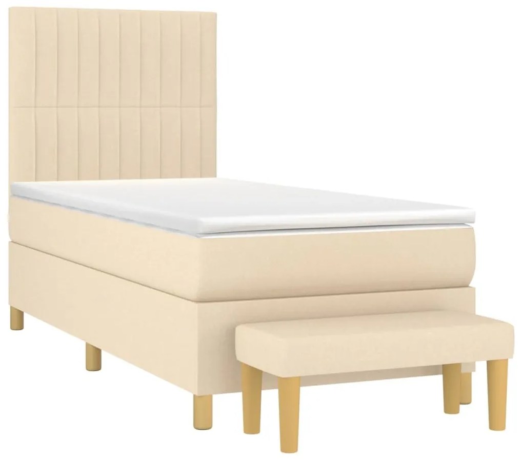 Κρεβάτι Boxspring με Στρώμα Κρεμ 90x200 εκ.Υφασμάτινο - Κρεμ