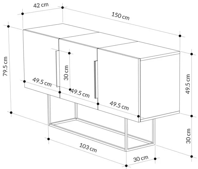 Μπουφές Estella pakoworld γκρι antique-μόκα-λευκό 150x42x79.5εκ - 119-001109