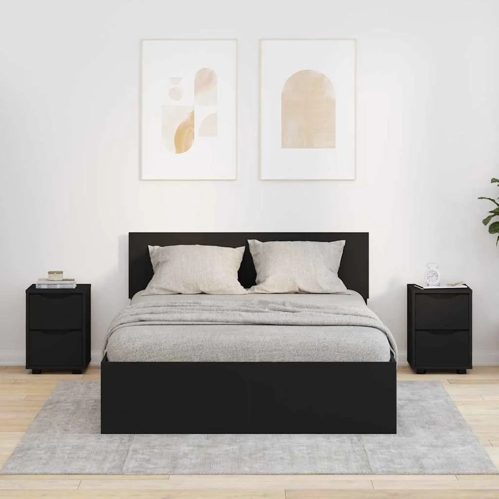 Κομοδίνα 2 pcs Μαύρο 30,5 x 30 x 43 εκ Επεξεργασμένο ξύλο