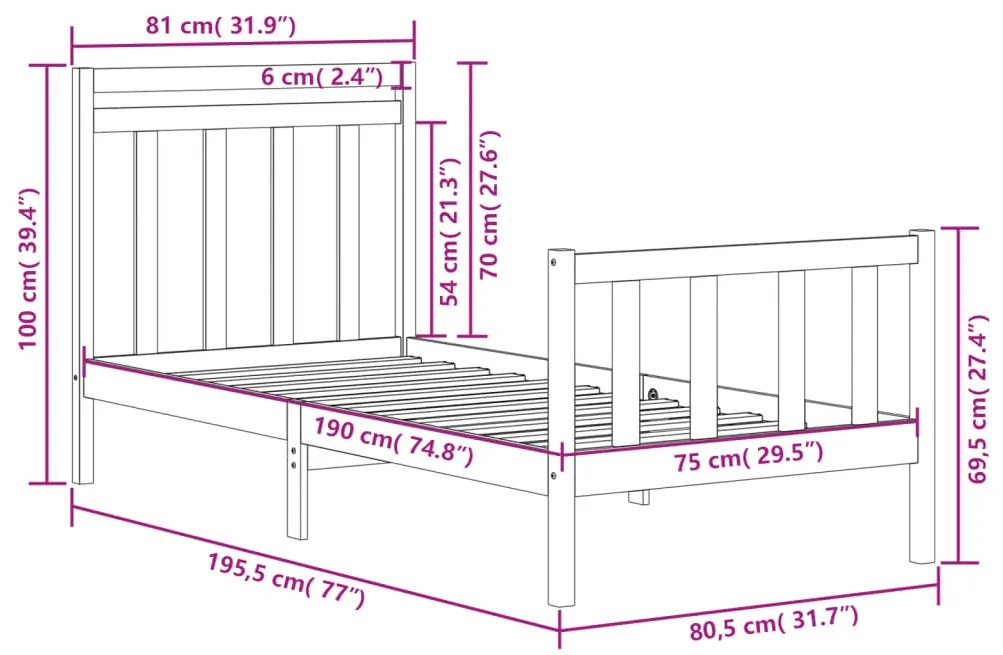 ΠΛΑΙΣΙΟ ΚΡΕΒΑΤΙΟΥ ΜΑΥΡΟ 75X190 ΕΚ. ΜΑΣΙΦ ΞΥΛΟ 2FT6 SMALL SINGLE 3105344