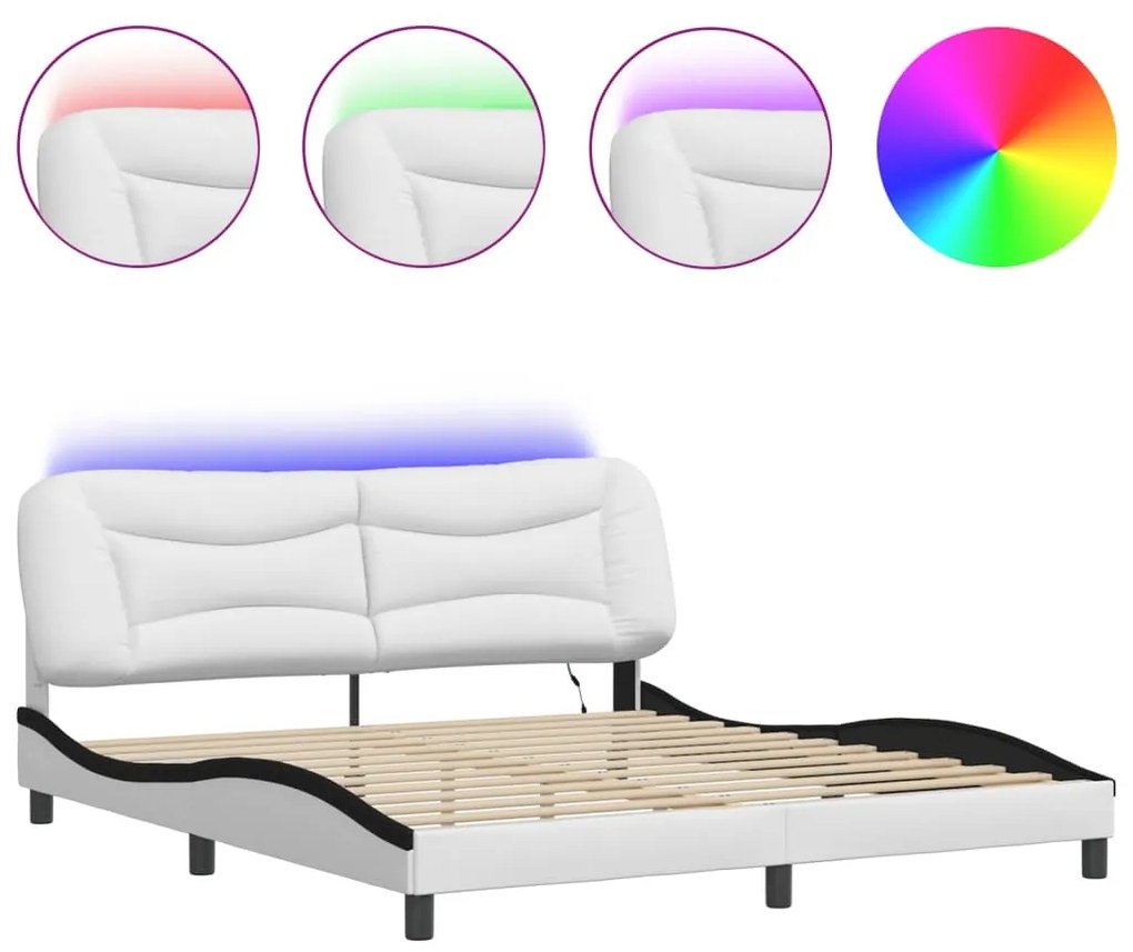 vidaXL Πλαίσιο Κρεβατιού με LED Λευκό/Μαύρο 180x200εκ. Συνθετικό Δέρμα