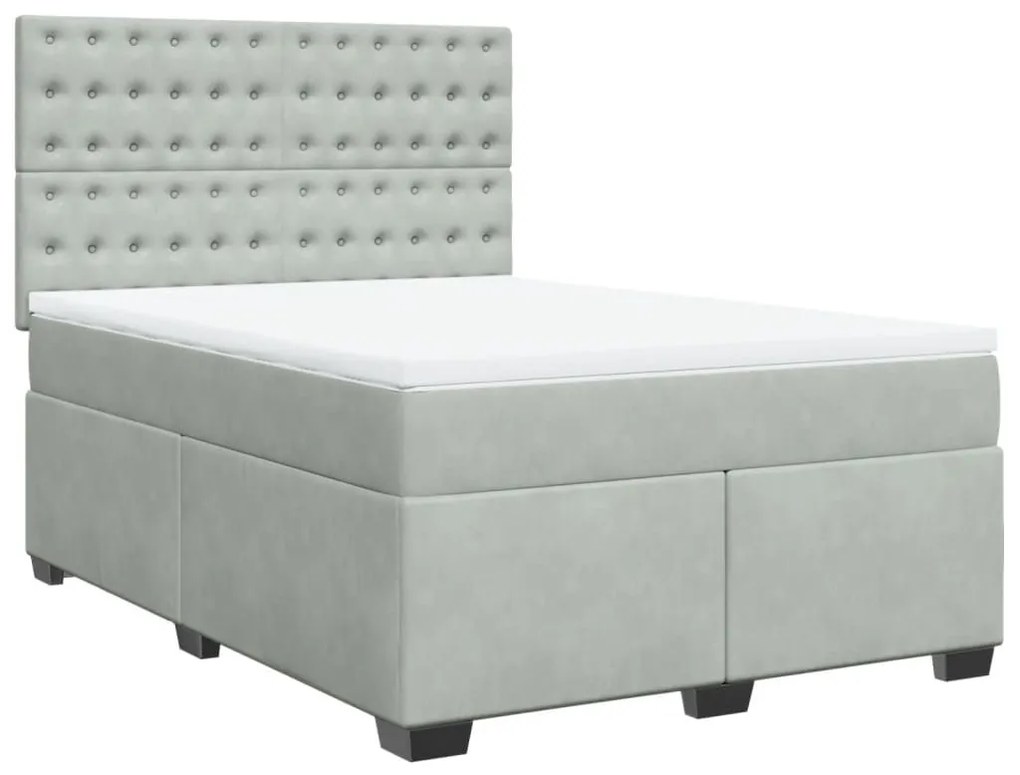 Κρεβάτι Boxspring με Στρώμα Ανοιχτό Γκρι 140x200 εκ. Βελούδινο - Γκρι