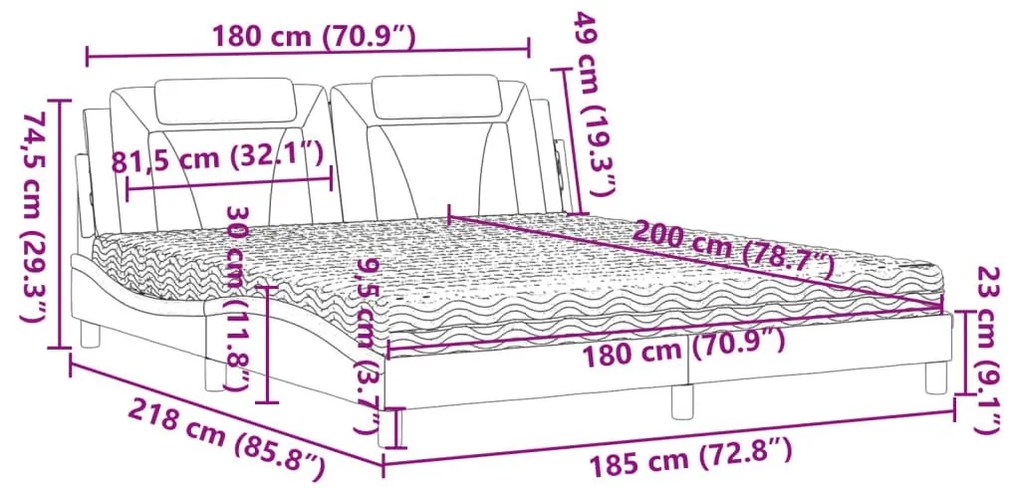 Κρεβάτι με Στρώμα Καφέ 180x200 εκ. Συνθετικό Δέρμα - Καφέ