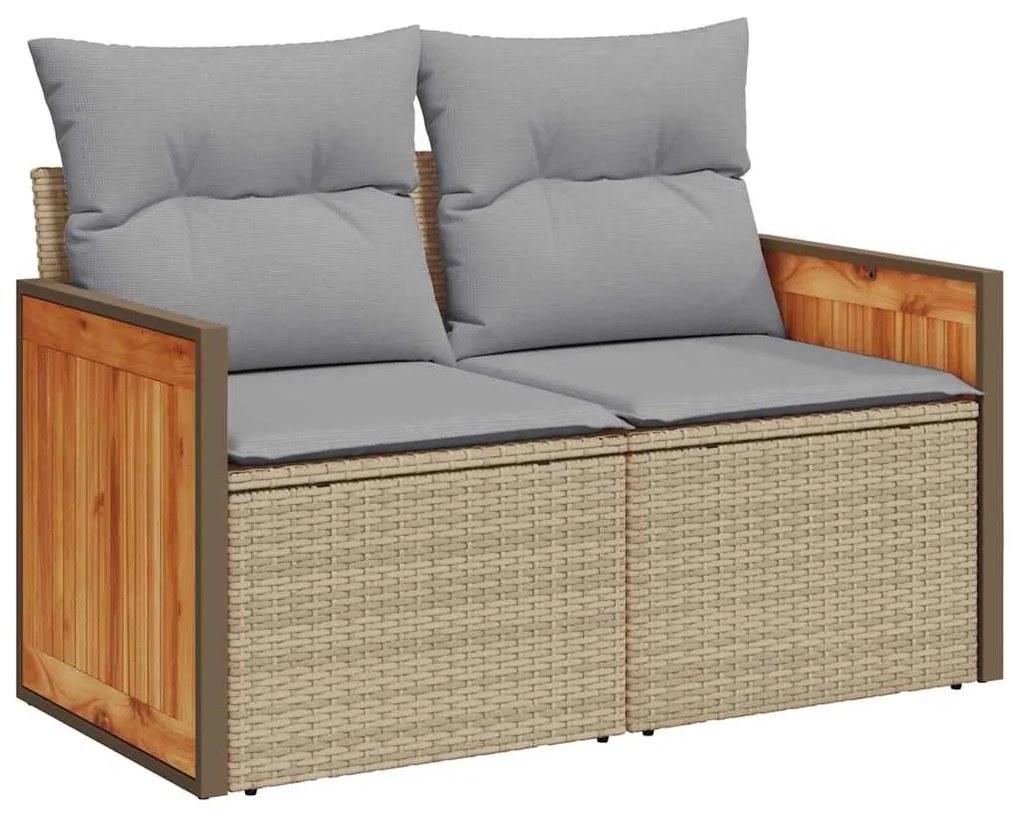 vidaXL Set Καναπέ Κήπου  10 Τεμαχίων με Μαξιλάρια σε Μπεζ Χρώμα, Πολυ Ράτταν