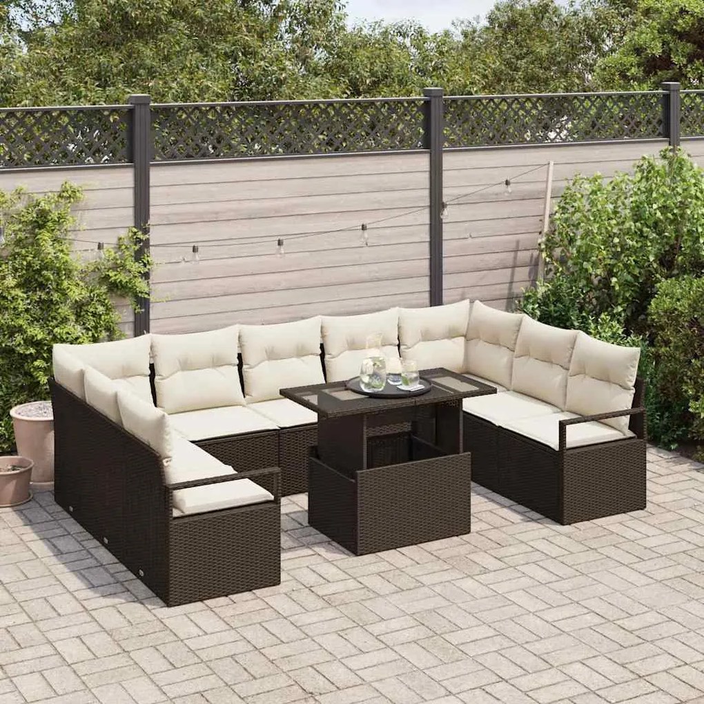 vidaXL Σετ Καναπέ Κήπου 10 pcs Καφέ και κρεμ 100 x 55 x 73 εκ