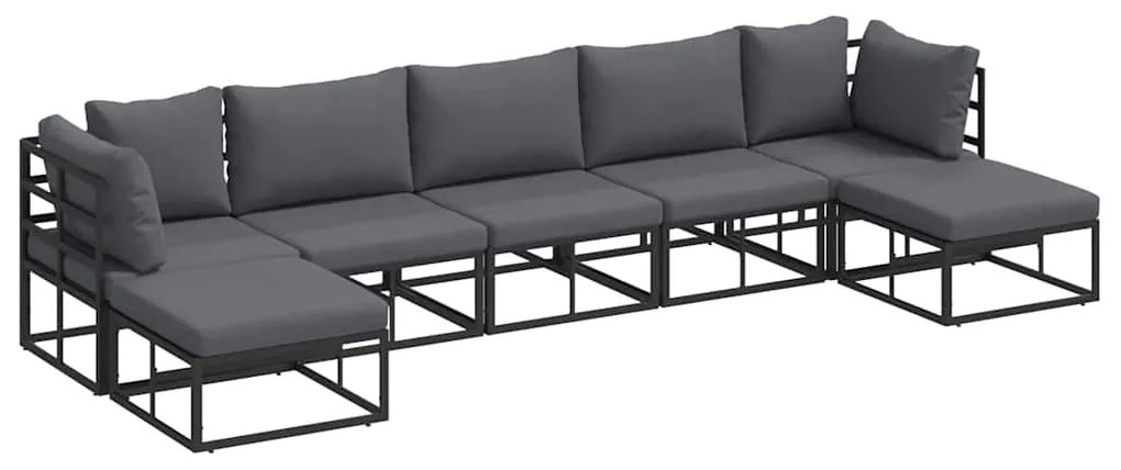 vidaXL Σετ Καναπέ Κήπου με μαξιλάρι 7 pcs Μαύρο Αλουμίνιο