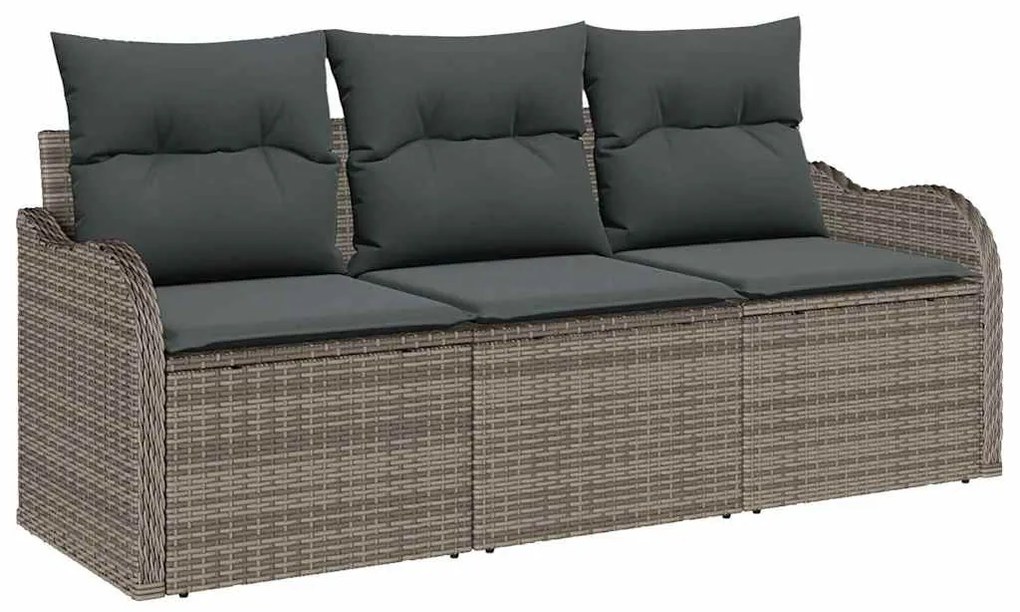 vidaXL Σετ Καναπέ Κήπου με μαξιλάρι 3 pcs Γκρι Πολυ ράταν