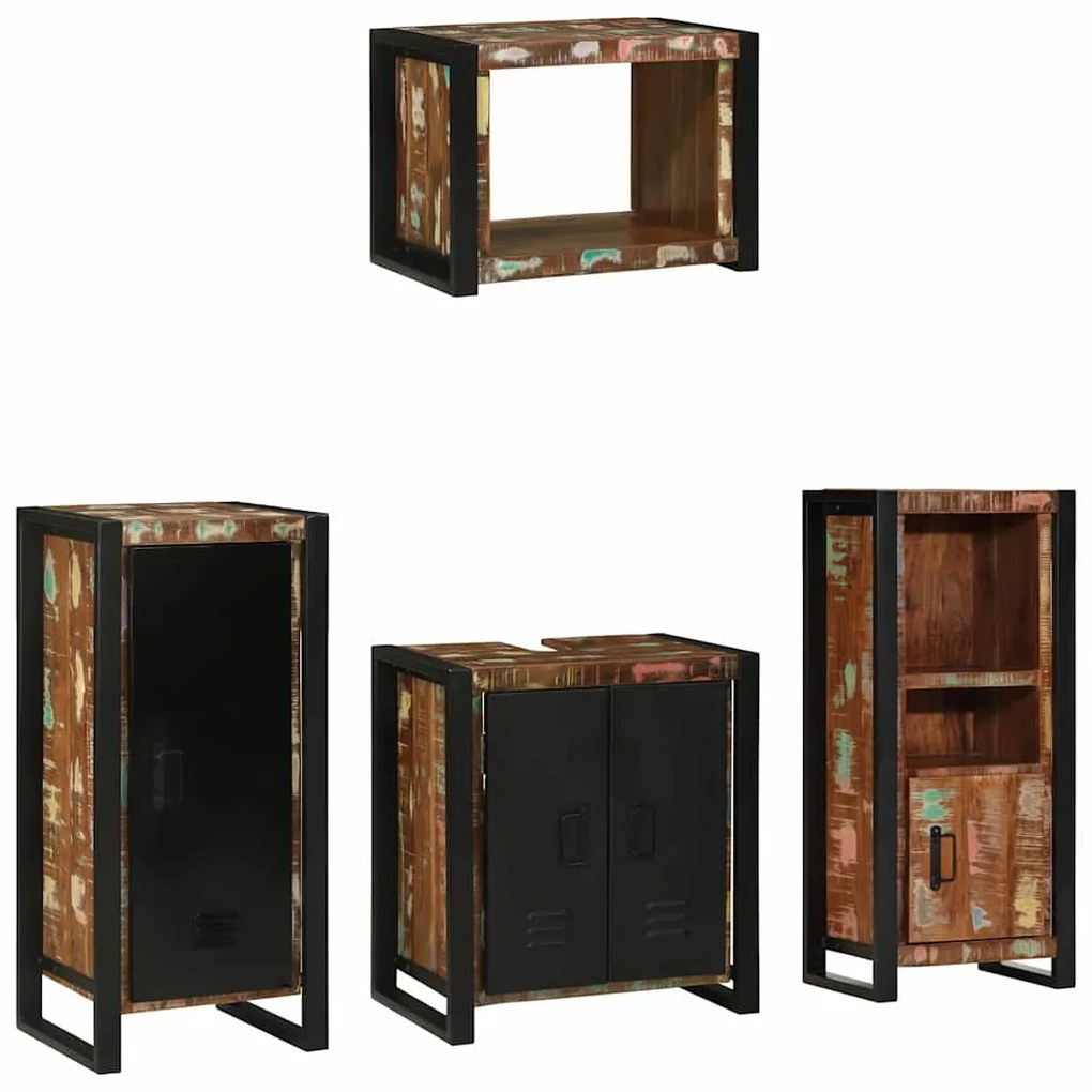 vidaXL Σετ Επίπλων Μπάνιου 4 pcs Πολύχρωμο Στερεό ανακτημένο ξύλο