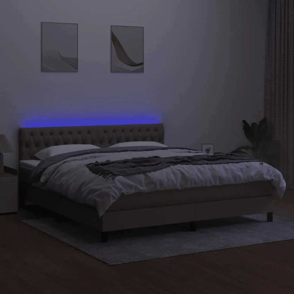 Κρεβάτι Boxspring με Στρώμα &amp; LED Taupe 160x200 εκ. Υφασμάτινο - Μπεζ-Γκρι