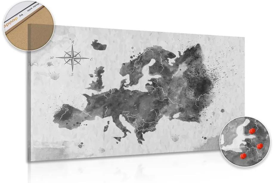 Εικόνα στο φελλό ενός ρετρό χάρτη της Ευρώπης σε ασπρόμαυρο - 90x60  place