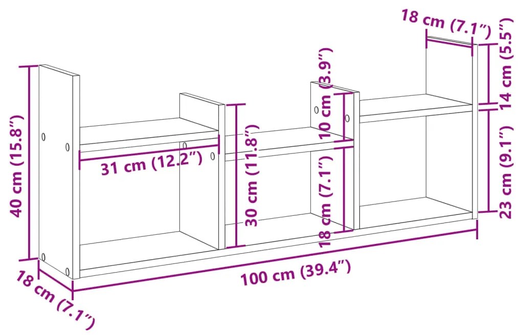 Ντουλάπι Τοίχου Αρτισιανή Δρυς 100x18x40 εκ. Επεξεργασμένο Ξύλο - Καφέ