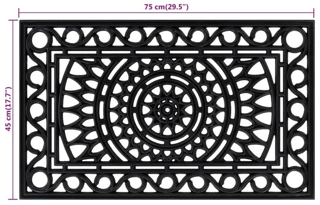 Πατάκι Εισόδου Ορθογώνιο 45 x 75 εκ. από Καουτσούκ - Μαύρο