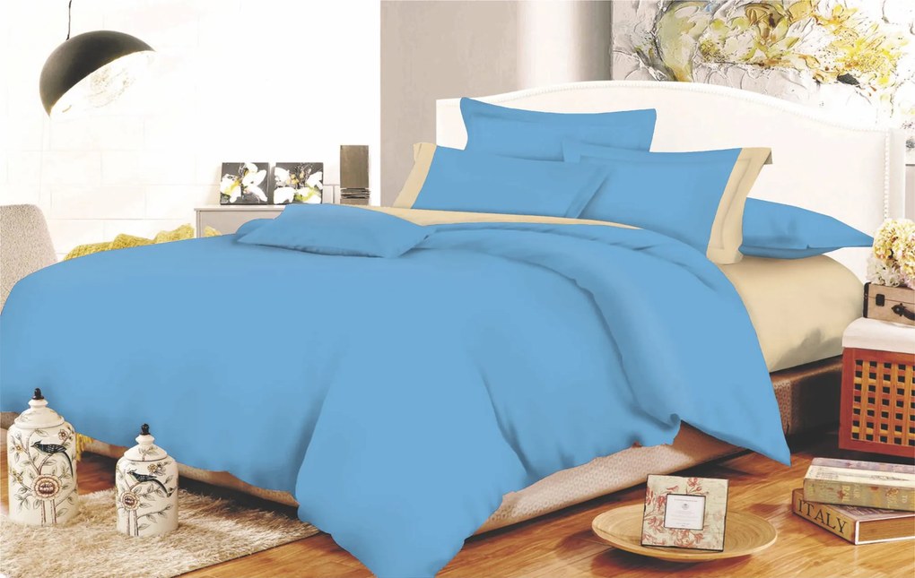 Σετ Σεντόνια Φάσα Polycotton Διπλά 200x240εκ. Sky Blue-Beige Komvos Home 7001105-30