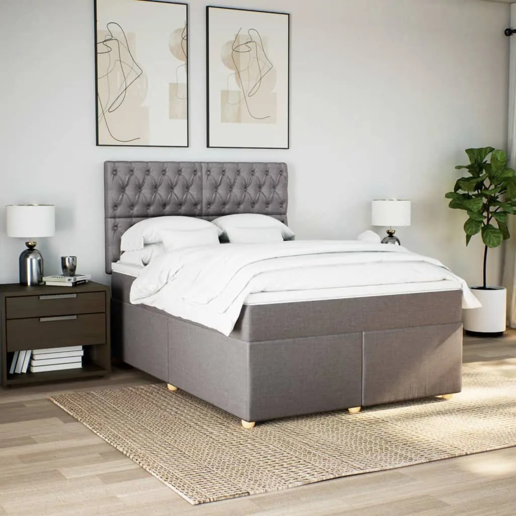 vidaXL Κρεβάτι Boxspring με Στρώμα Taupe 140x190 εκ. Υφασμάτινο