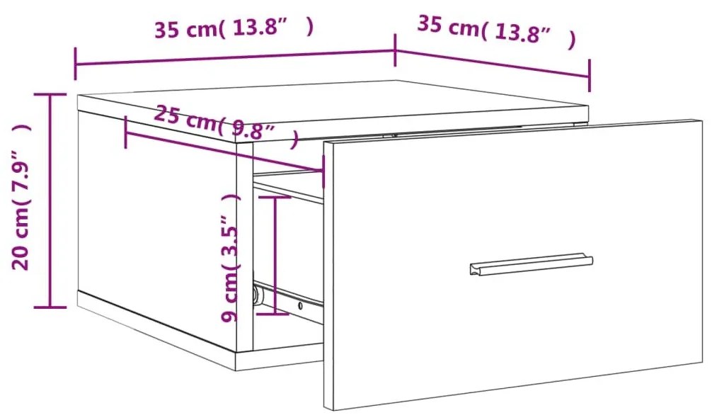 Κομοδίνα Επιτοίχια 2 τεμ. Καπνιστή Δρυς 35x35x20 εκ. - Καφέ