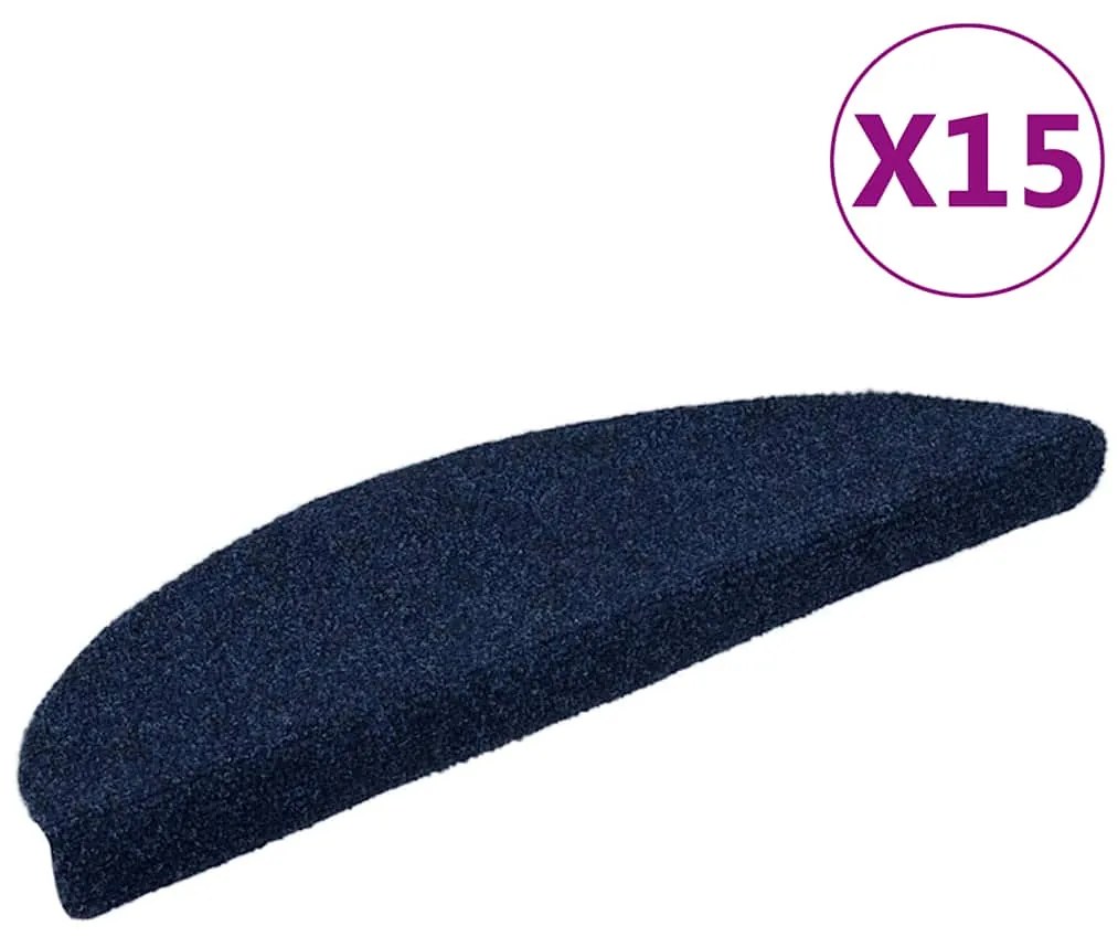 vidaXL Πατάκια Σκάλας Αυτοκόλ. 15 τεμ Ν. Μπλε 56x17x3 εκ. Βελονιασμένο
