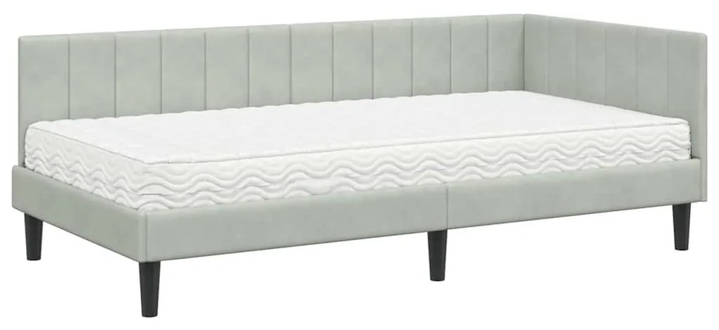 vidaXL Κρεβάτι Γωνίας με στρώμα Ανοιχτό γκρι 100 x 200 cm Βελούδο
