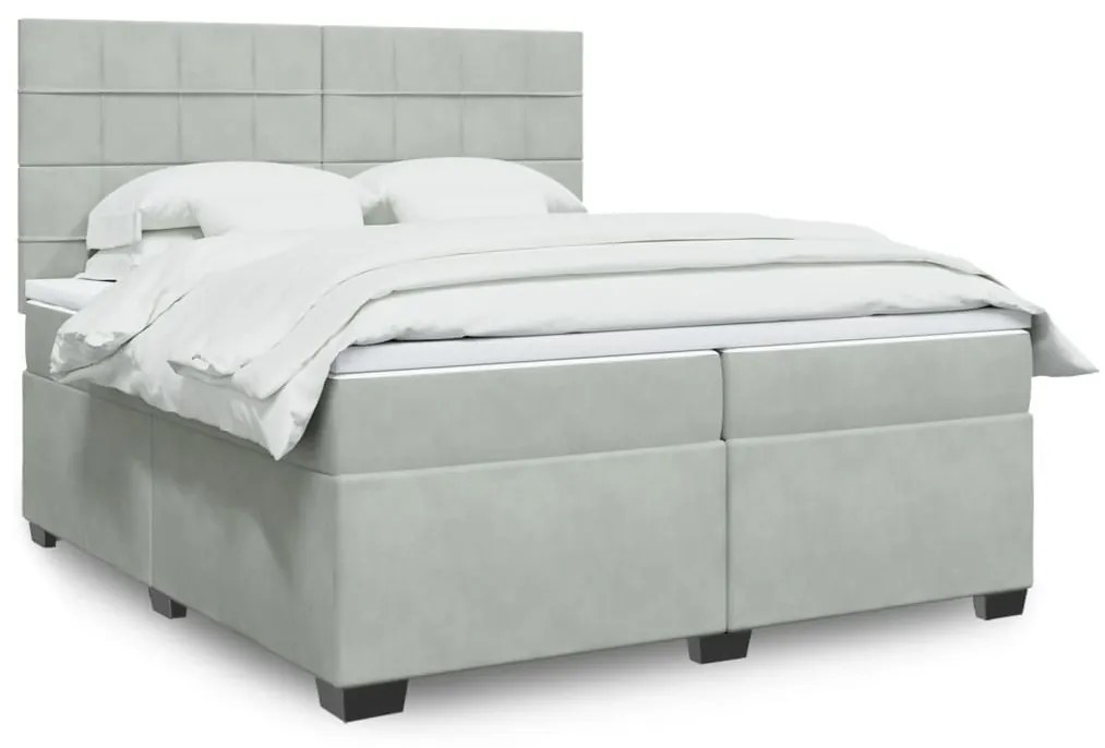 vidaXL Κρεβάτι Boxspring με Στρώμα Ανοιχτό Γκρι 200x200 εκ. Βελούδινο