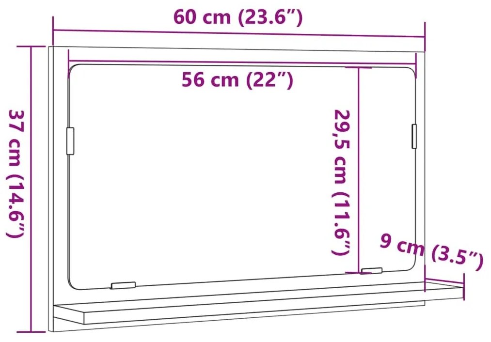 Καθρέφτης Μπάνιου Ντουλάπι Sonoma Δρυς 60x11x37 εκ. Επεξ. Ξύλο - Καφέ